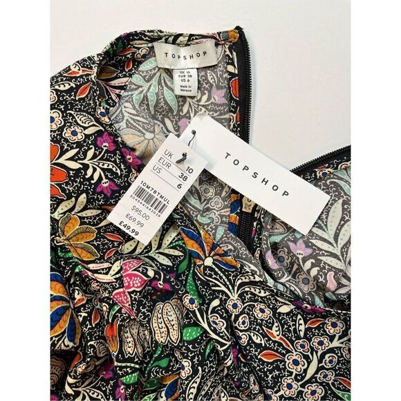 TOPSHOP Long Sleeve Dress Black Floral Paisley Mid-Maxi Length US Size 6 NEW WT! - Picture 5 of 11